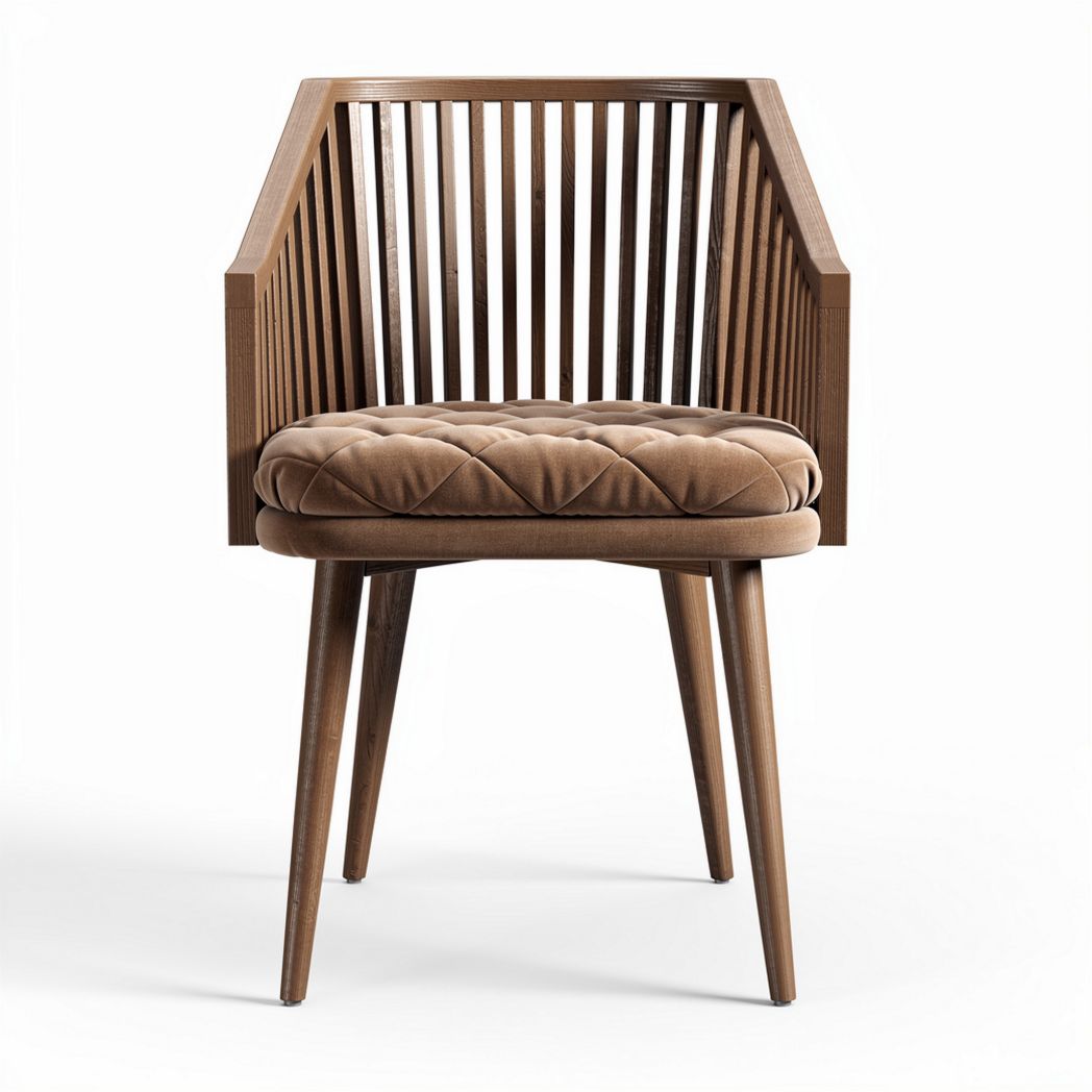 Wooden chair with padded seat and vertical slat back design 50 x 50 x 80cm