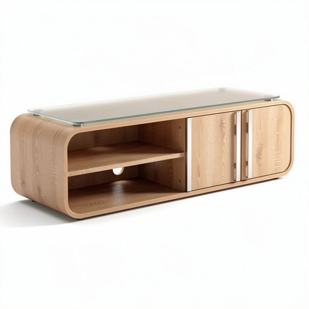 Modern wood and glass coffee table with storage compartments 120 x 40 x 45cm