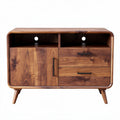 Walnut wood storage cabinet with two drawers and open shelving 100 x 40 x 75cm