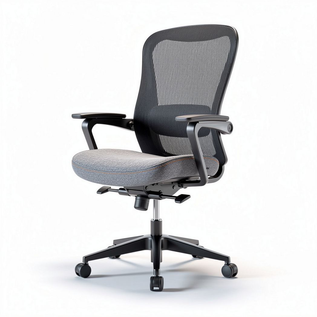 Mesh office chair with adjustable arms and gray seat fabric 60 x 60 x 100cm