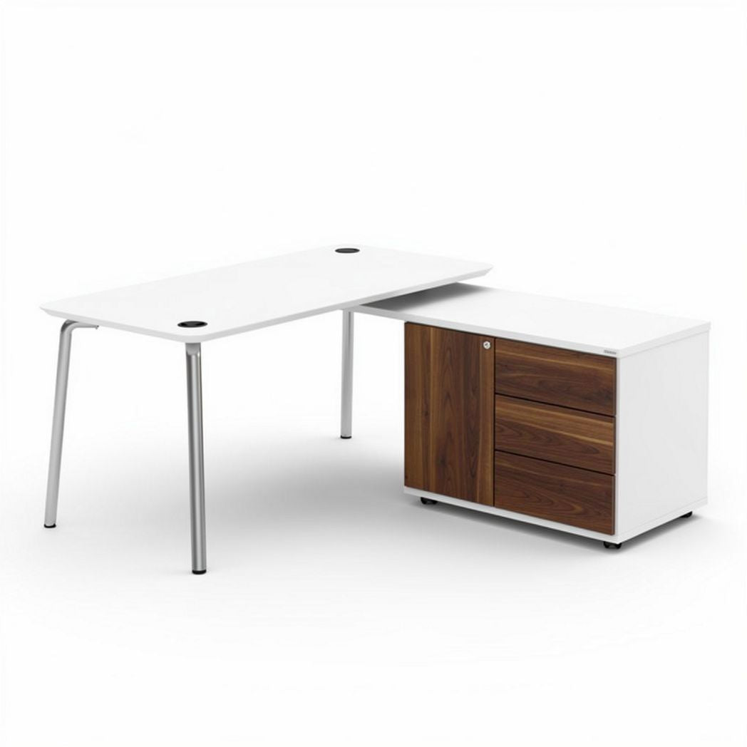 Modern desk with wood storage cabinet and metal legs 150 x 75 x 75cm