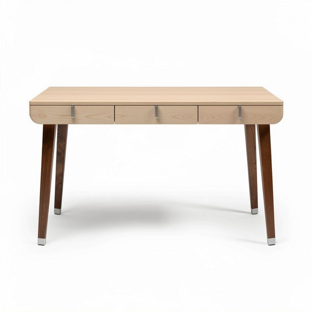 Wooden desk with three drawers in natural finish 120 x 60 x 75cm