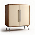 Wooden storage cabinet with ribbed doors and metal legs 90 x 40 x 90cm