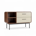 Wood and metal television stand with two drawers and open shelf 120 x 40 x 80cm
