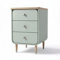 Modern bedside table with three drawers in green and wood finish 40 x 40 x 60cm