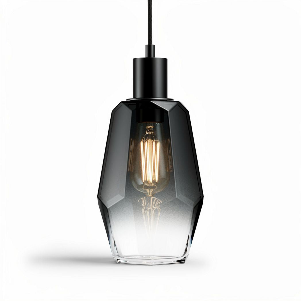 Glass pendant light fixture with black gradient shade 15 x 15 x 25cm