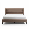 Fabric upholstered bed frame with headboard in taupe color 200 x 160 x 90cm