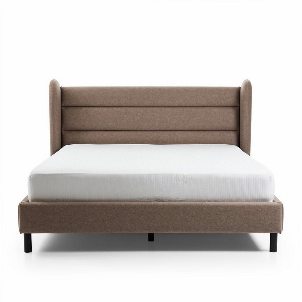 Fabric upholstered bed frame with headboard in taupe color 200 x 160 x 90cm