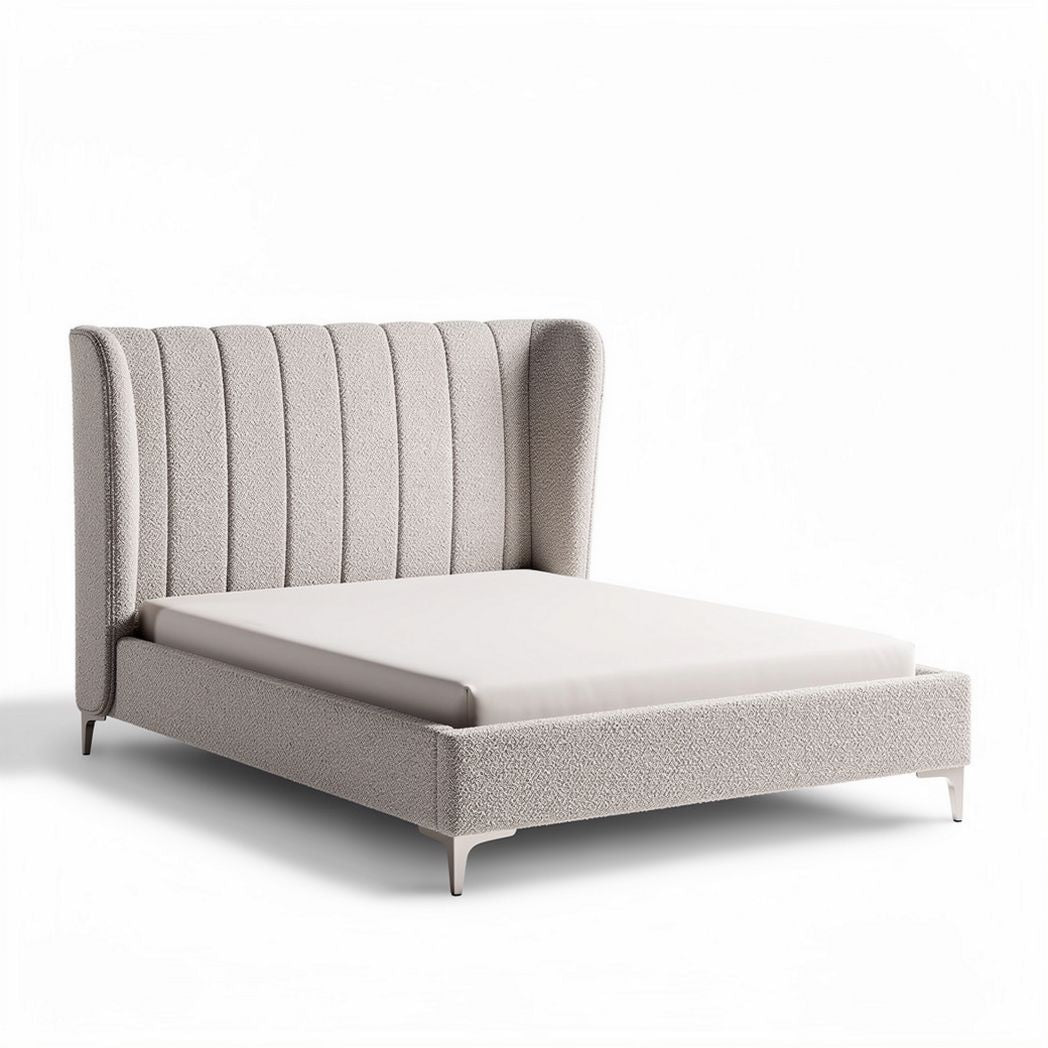Upholstered bed frame with contemporary design in light gray fabric 210 x 160 x 100cm