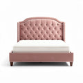 Upholstered velvet queen size bed with tufted headboard in pink 200 x 160 x 100cm