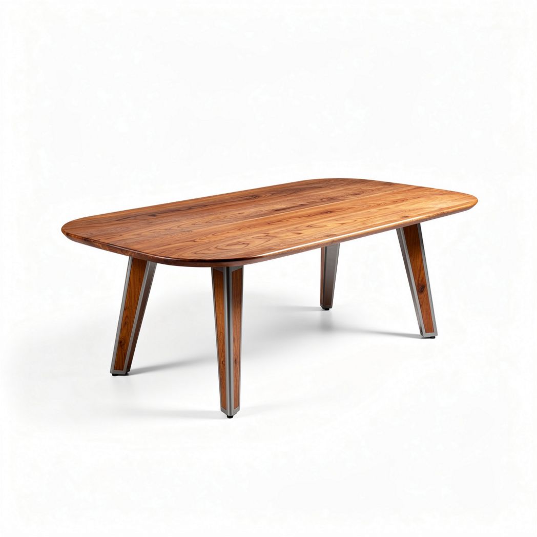 Wooden dining table with rounded edges and tapered metal legs 180 x 90 x 75cm