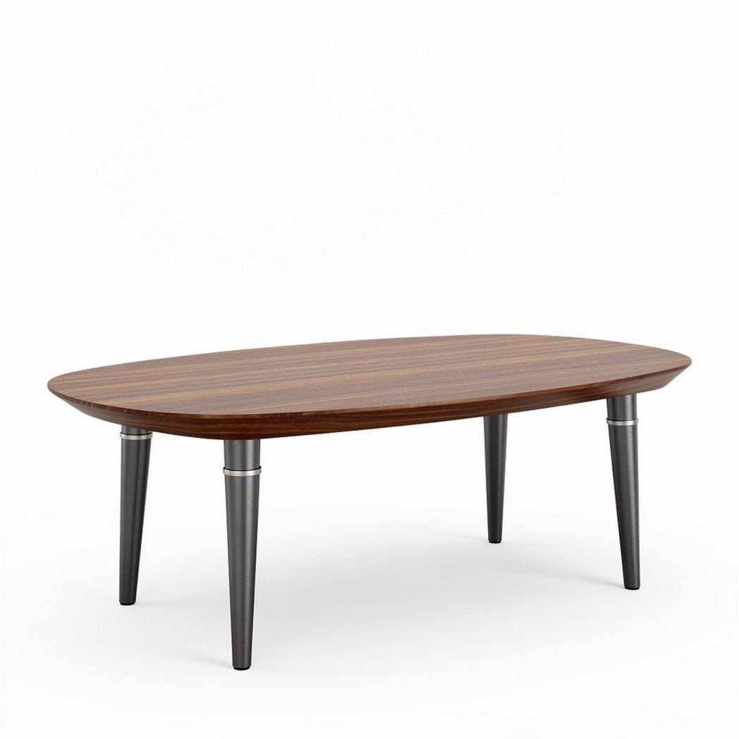 Wooden oval coffee table with tapered legs 150 x 80 x 45cm walnut finish